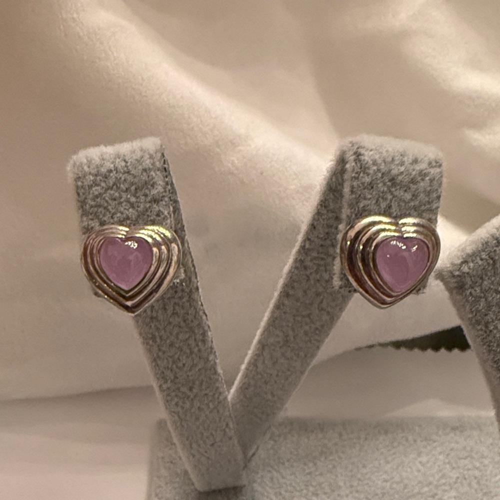 Silver and Purple Heart Earrings